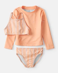 Toddler Girl 3-Piece Sleeveless Rashguard Swimsuit Set - Orange