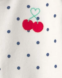 Baby Girl Cherry 2-Way Zip 100% Cotton Sleeper - White