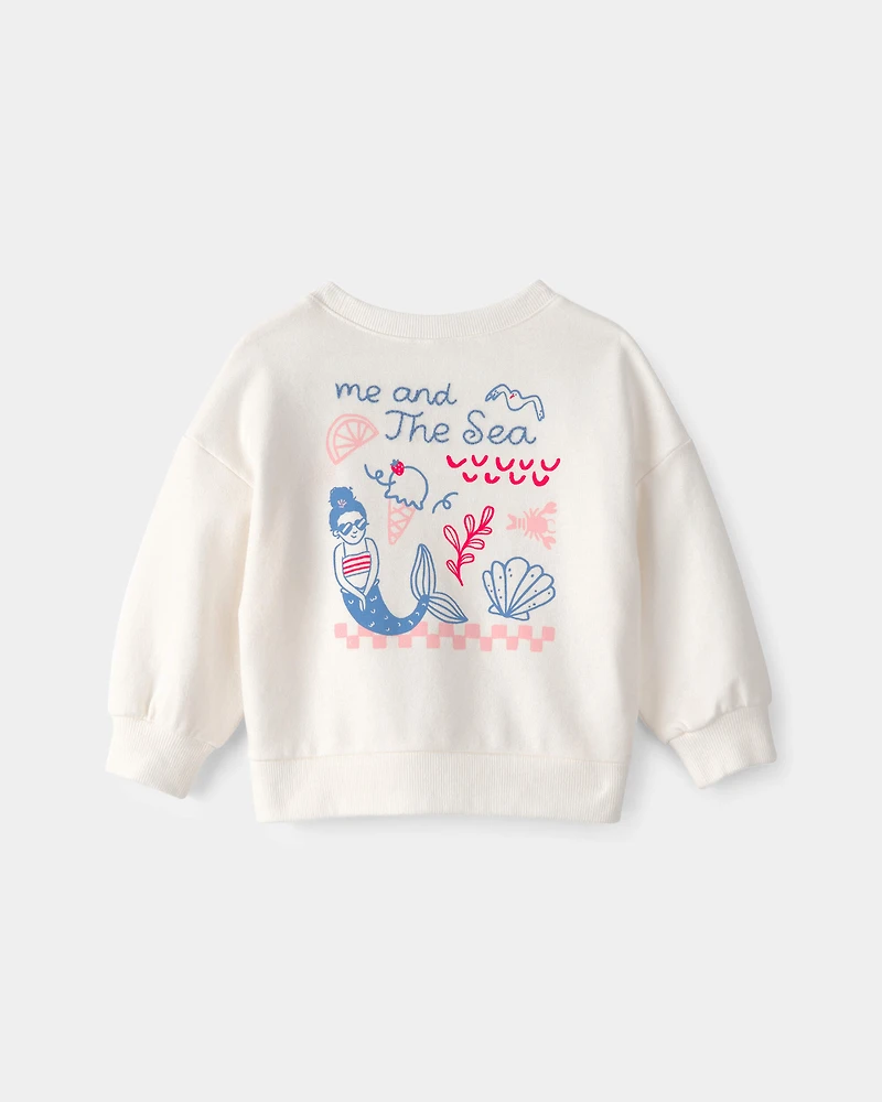 Baby Girl Mermaid French Terry Pullover Sweatshirt - Ivory