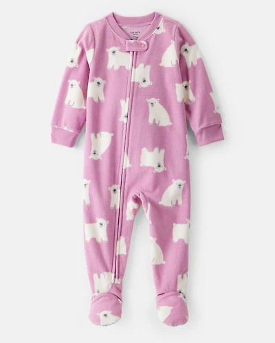 Baby Girl Polar Bear Loose Fit Long-Sleeve 2-Way Zip 1-Piece Pyjamas - Pink