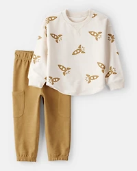 Toddler Boy Rocket French Terry Long-Sleeve Tee & Pant Set - Ivory/Yellow