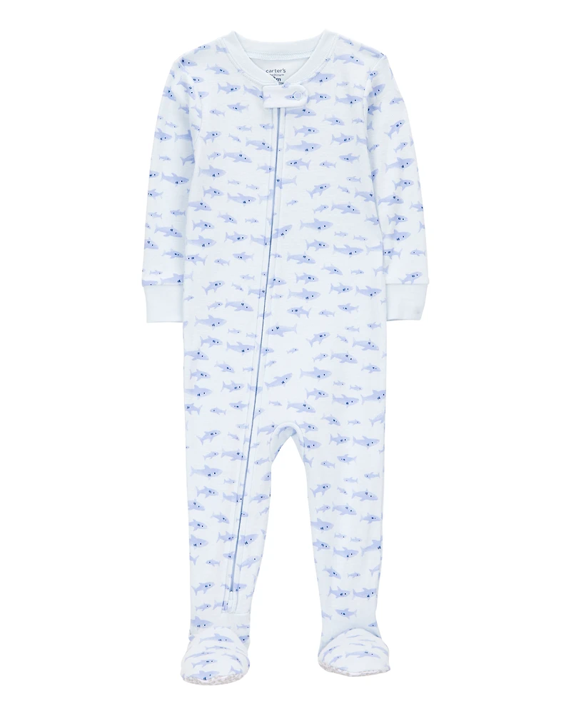 Toddler Boy 1-Piece Shark 100% Snug Fit Cotton Footie Pyjamas