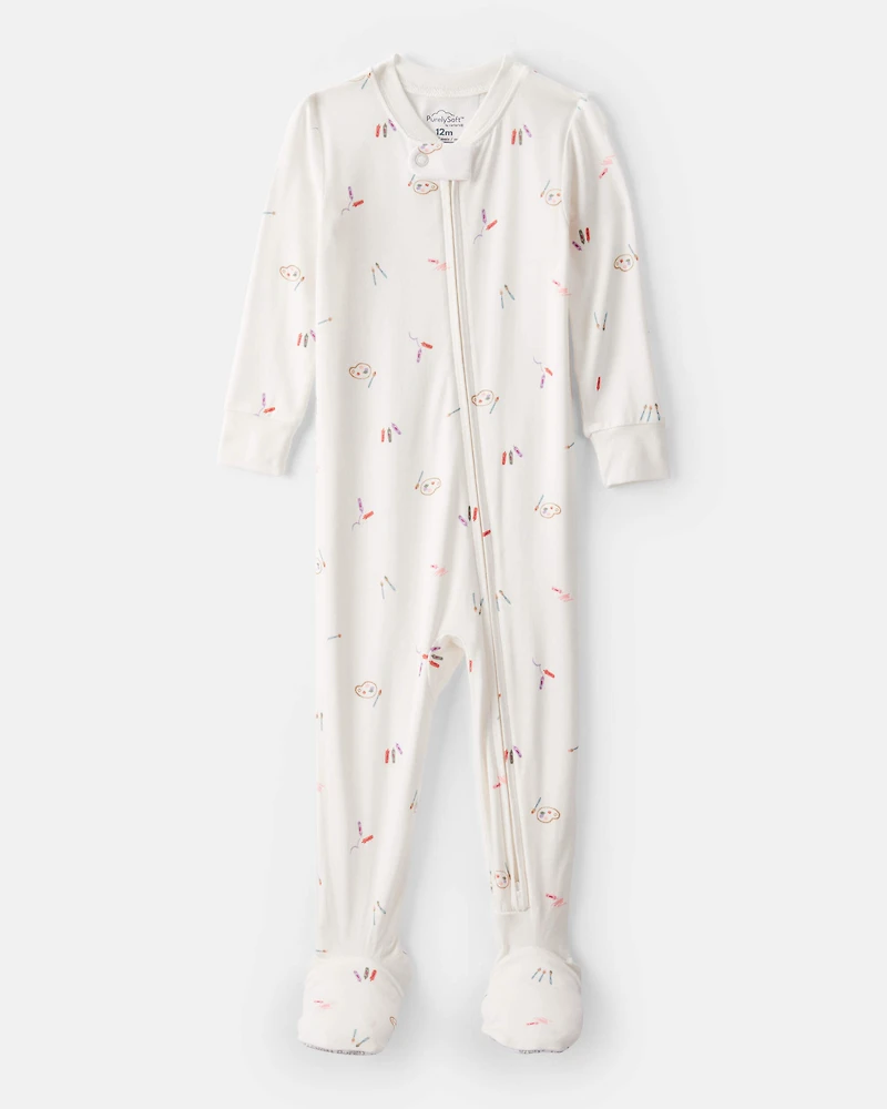 Baby Girl Painting & colouring Print PurelySoft Long-Sleeve 2-Way Zip 1-Piece pyjamas - Ivory