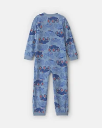 Boys Monster Truck Fleece Loose Fit 1-Piece Pyjama - Blue