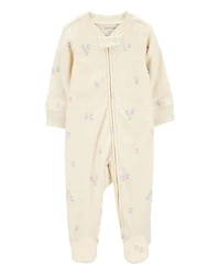 Baby Floral Print 2-Way Zip Terry Sleeper Pyjamas - Ivory