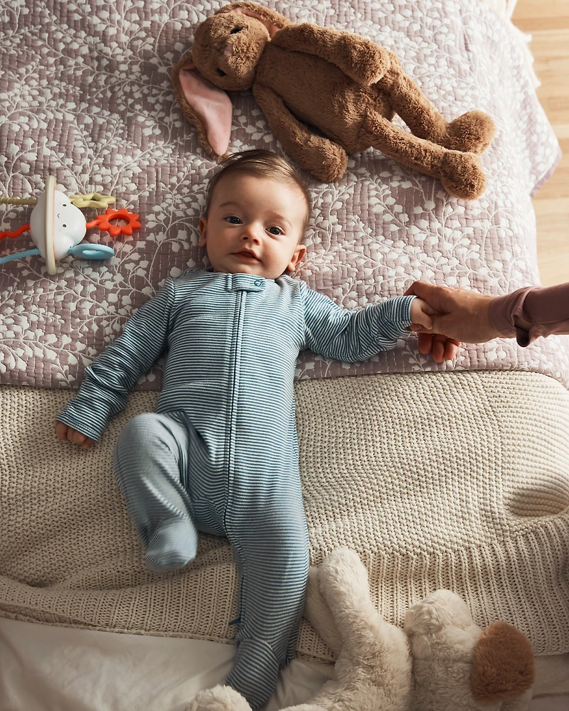 Baby 2-Pack Whale Striped 100% Cotton 2-Way Zip Sleepers - Blue