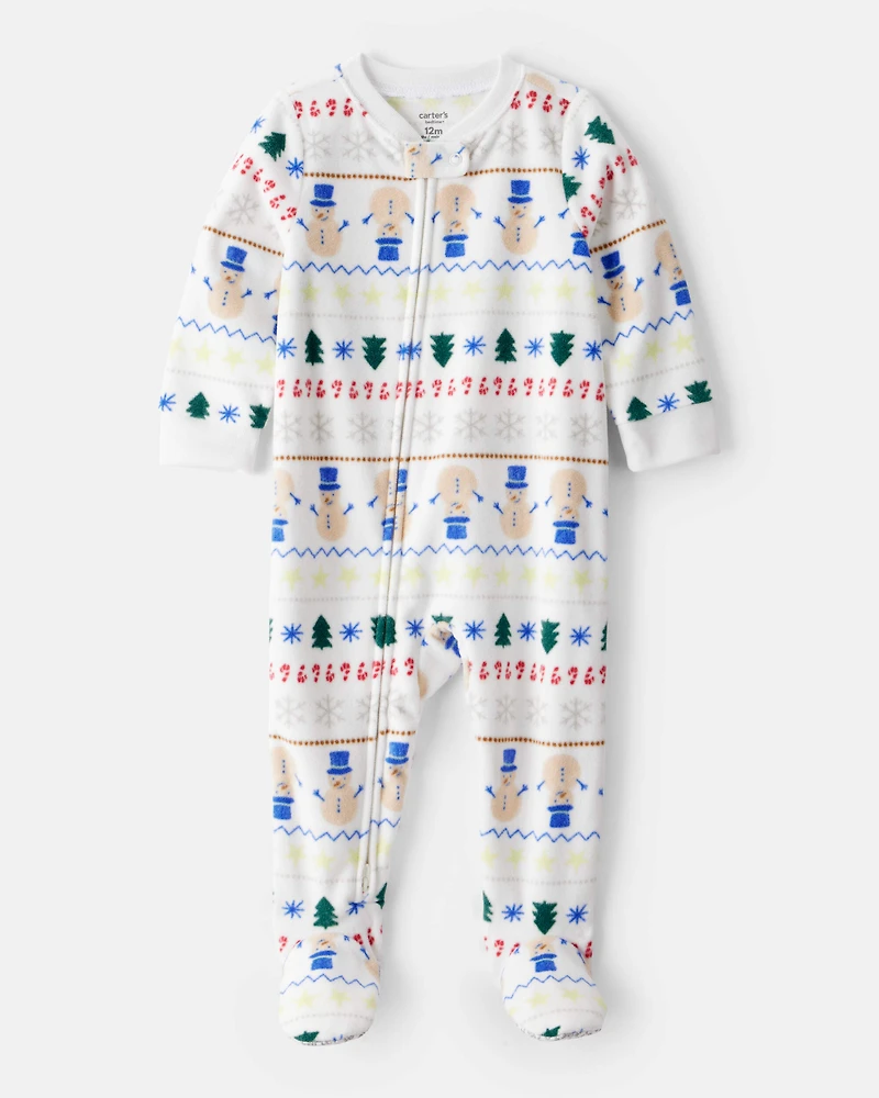 Baby Christmas Fair Isle Print Fleece Long-Sleeve Loose Fit 1-Piece pyjamas - White