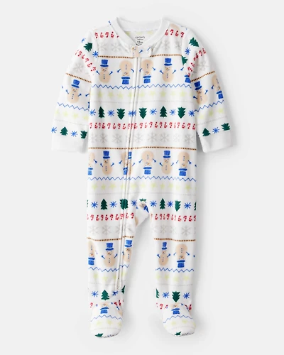 Baby Christmas Fair Isle Print Fleece Long-Sleeve Loose Fit 1-Piece pyjamas - White