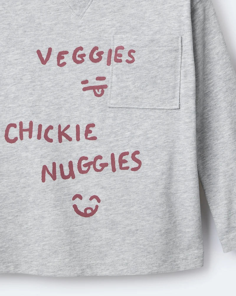 Toddler Chicken Nuggies Long-Sleeve Pocket Graphic Tee - Heather Grey
