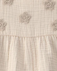 Baby Girl Floral Applique Sleeveless Romper - Ivory