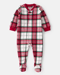 Toddler Plaid Print Fleece Long-Sleeve Loose Fit 1-Piece Pyjamas