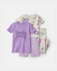 Toddler Girl Dance Party 100% Cotton 4-Piece Pyjama Set - Purple/Ivory