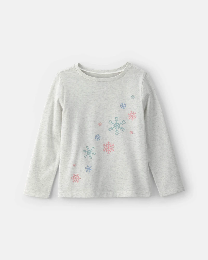 Girls Snowflake Long-Sleeve Graphic Tee - Grey