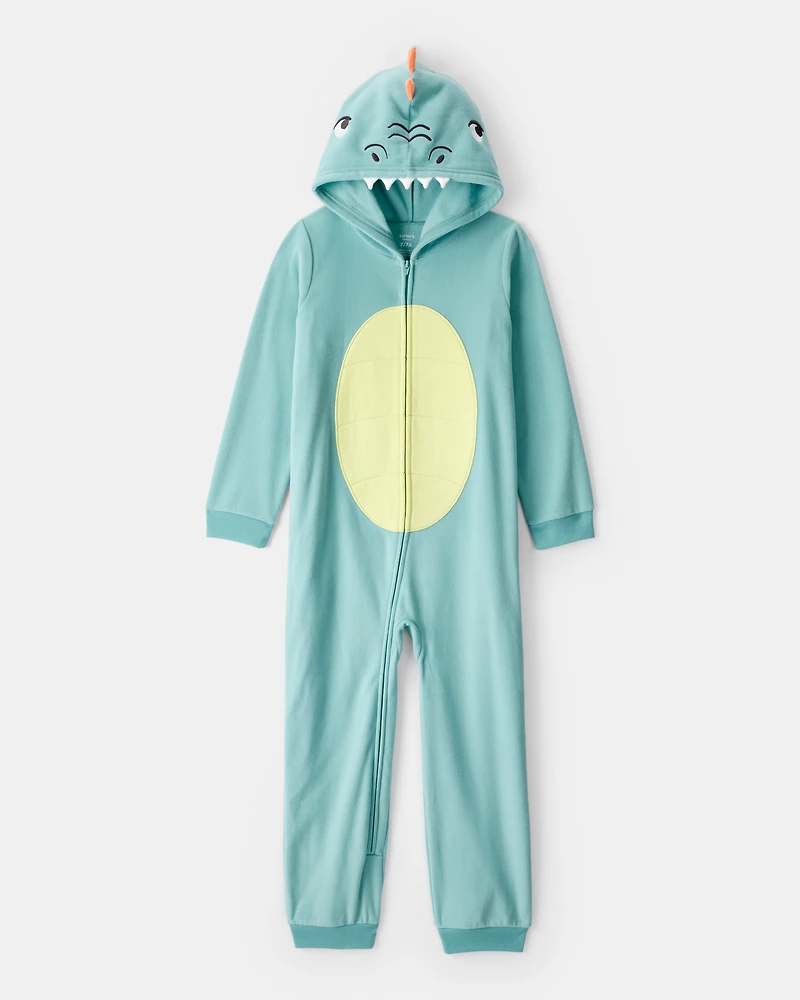 Boys Dinosaur Loose Fit Hooded Long-Sleeve Zip-Up 1-Piece Pyjamas - Blue