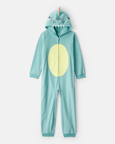 Boys Dinosaur Loose Fit Hooded Long-Sleeve Zip-Up 1-Piece Pyjamas - Blue
