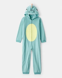 Boys Dinosaur Loose Fit Hooded Long-Sleeve Zip-Up 1-Piece Pyjamas - Blue