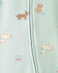 Baby Girl Pets Cotton 2-Way Zip Sleeper - Green
