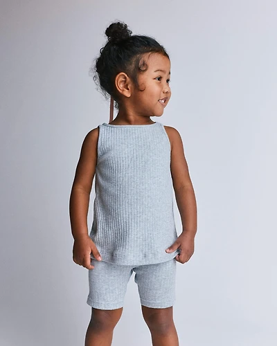 Toddler Girl Ribbed Playtime Tank - Heather Grey