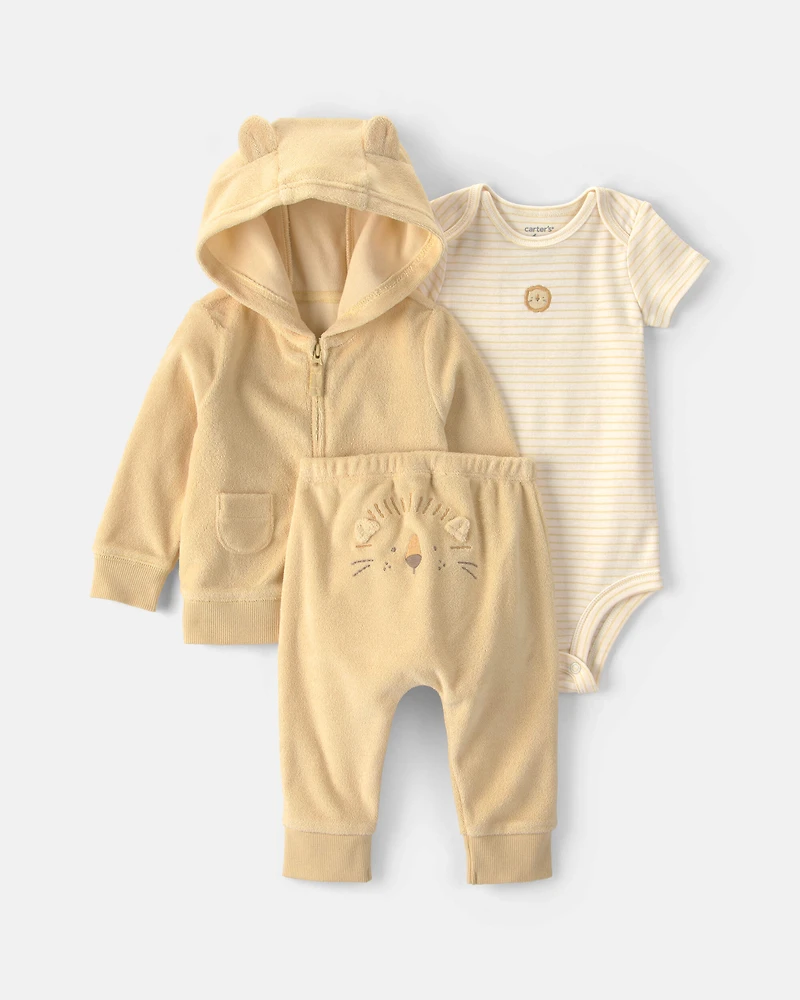 Baby 3-Piece Lion Terry Short-Sleeve Layering Set - Yellow