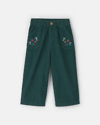 Toddler Girl Floral Corduroy Wide-Leg Pants - Green