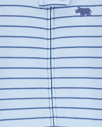Baby Boy Rhino Striped 2-Way Zip Cotton Sleeper Pyjamas - Blue
