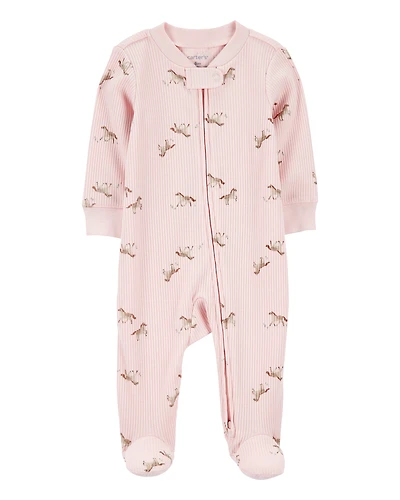 Baby Girl Horse Print 2-Way Zip Ribbed Sleeper pyjamas