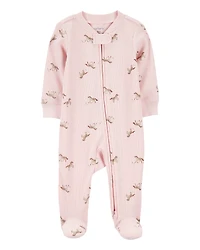 Baby Girl Horse Print 2-Way Zip Ribbed Sleeper pyjamas