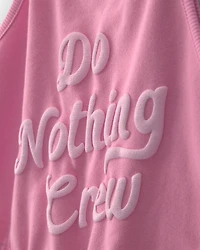 Girls 'Do Nothing Crew' French Terry Romper - Pink