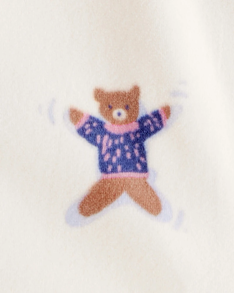 Toddler Girl Snow Animals DreamPlush Snug Fit Long-Sleeve 2-Way Zip 1-Piece Pyjamas - White