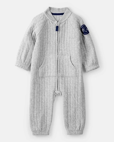 Baby Boy Space Quilted Long-Sleeve Jumpsuit - Grey
