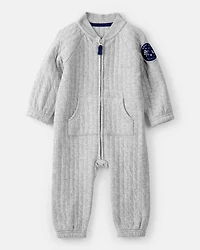 Baby Boy Space Quilted Long-Sleeve Jumpsuit - Grey