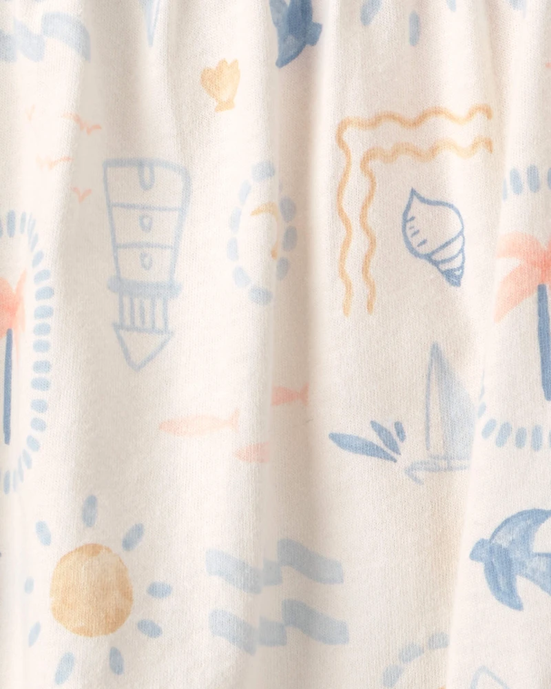 Baby Girl 2-Pack Beach Print Cotton Bubble Rompers - Orange/Ivory