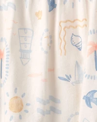 Baby Girl 2-Pack Beach Print Cotton Bubble Rompers - Orange/Ivory