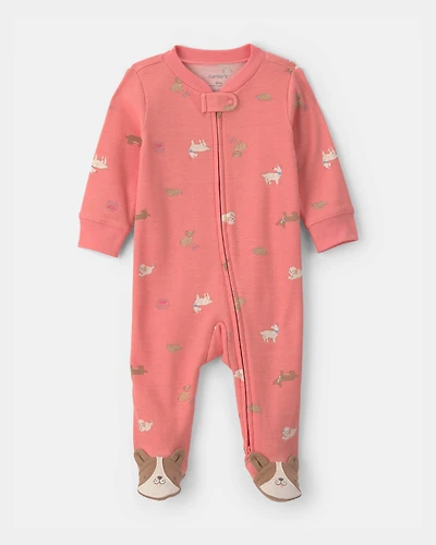 Baby Girl Dog Foot Art Snug Fit Sleeper - Pink