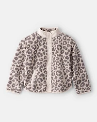 Girls Leopard Print Long-Sleeve Sherpa Jacket - Brown