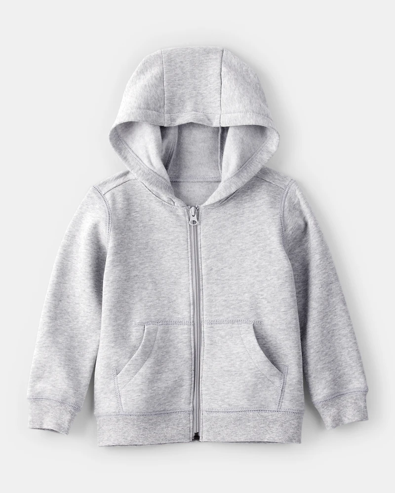 Toddler Boy Solid Fleece Long-Sleeve Zip Hoodie - Grey