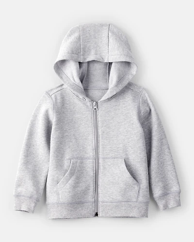 Toddler Boy Solid Fleece Long-Sleeve Zip Hoodie - Grey