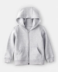 Toddler Boy Solid Fleece Long-Sleeve Zip Hoodie - Grey