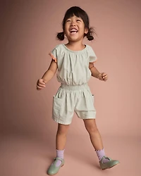 Toddler Girl Swing Romper with Pockets Stripes- Light Blue