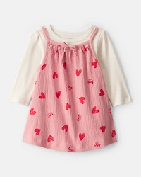 Baby Girl Valentine's Day 2-Piece Heart Long-Sleeve Dress Set - Pink/Red