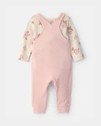 Baby Girl 2-Piece Floral Overall Set - Pink/Ivory