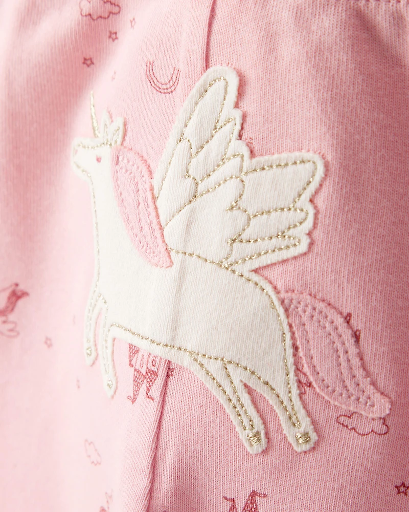 Baby Girl 3-Piece Unicorn Star Print Cotton Long-Sleeve Bodysuit & Pant Set - Pink/White