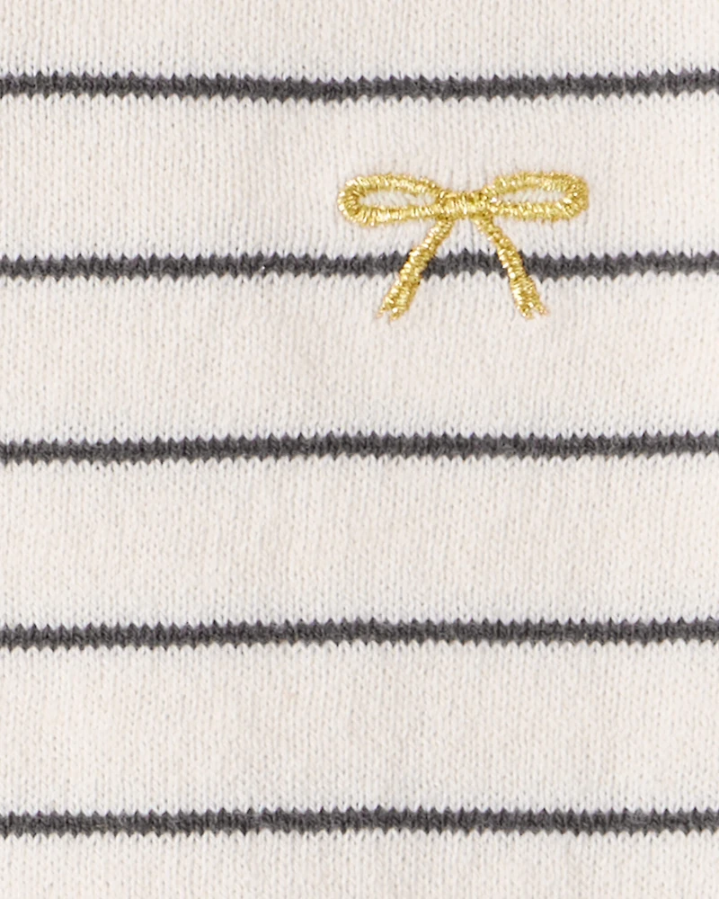 Baby Girl Bow Striped Long-Sleeve Tee & Pant Set - White/Grey