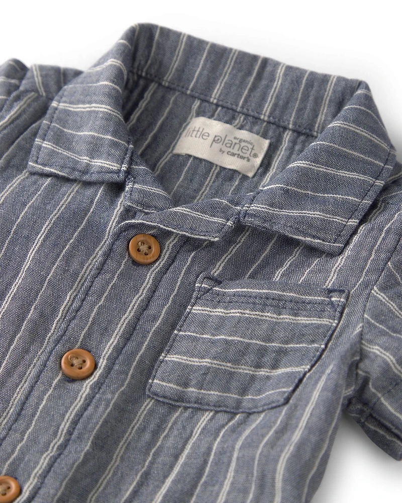 Baby Gauze Short-Sleeve Romper Navy