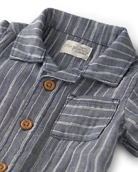 Baby Gauze Short-Sleeve Romper Navy