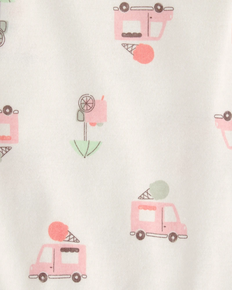 Baby Girl 3-Piece Ice Cream Truck Short-Sleeve Top, Bodysuit & Short Set - Pink/Ivory