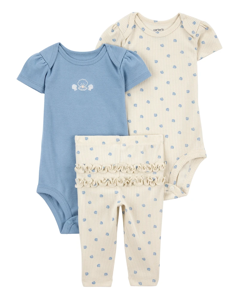 Baby 3-Piece Seashell Little Character Set® - Blue/Cream
