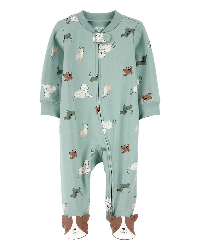 Baby Boy Dog Print 2-Way Zip Cotton Sleeper