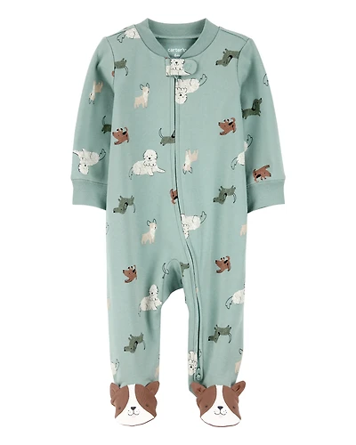 Baby Boy Dog Print 2-Way Zip Cotton Sleeper