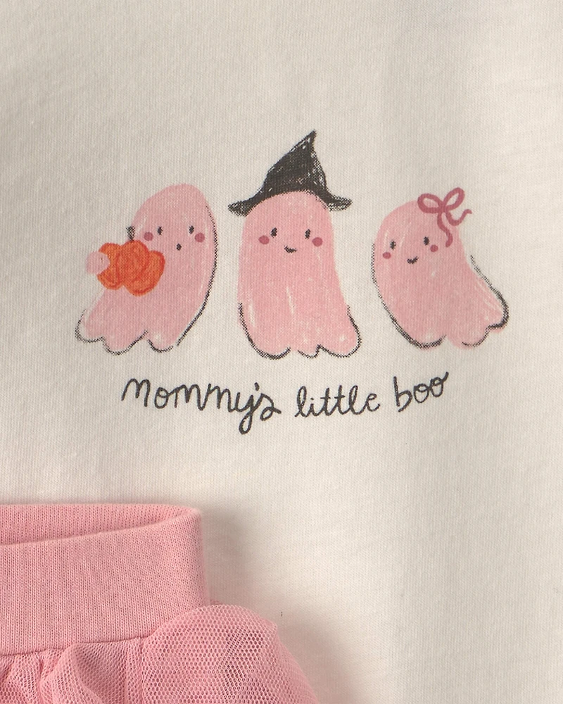 Baby Girl 2-Piece 'Mommy's Little Boo' Halloween Long-Sleeve Bodysuit & Pant Set - Cream/Pink